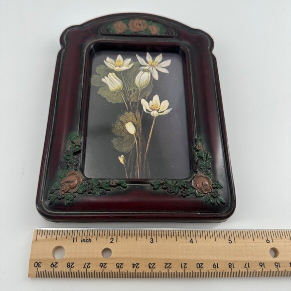 Vintage Floral Resin Burgandy Green Easel Back Decorative Frame 5x7" - Picture 5 of 6